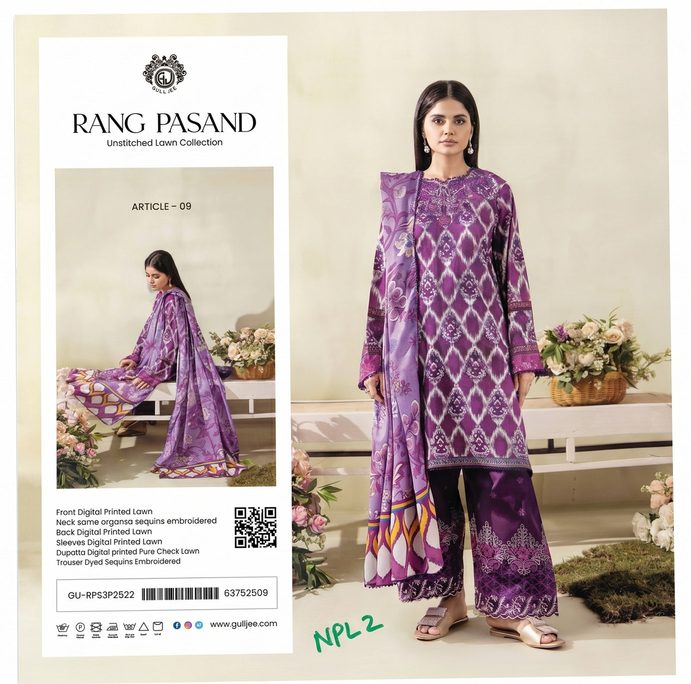 Rang Pasand by Gull Jee - Unstitched Sequins Embroidered Lawn